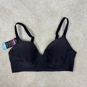 Bali Comfort Revolution Wirefree Bra Floral Black Seamless Size Large NWT